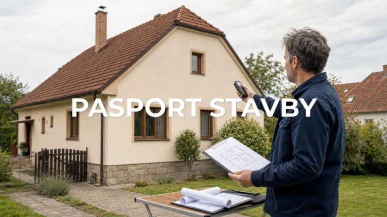 Muž s plány inspektuje dům pro rekonstrukci.
