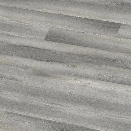 Šedá podlaha s texturou dřeva vhodná do koupelny.