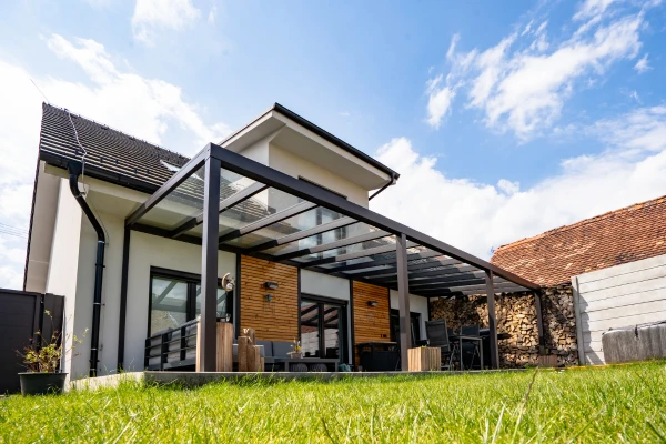 Modern garden pavilion with glass roof