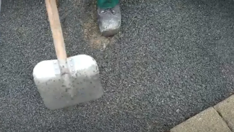 Shovel on gravel base