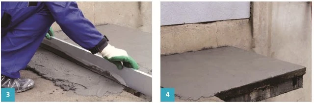 Práce na balkóně: beton se nalévá do podlahy.