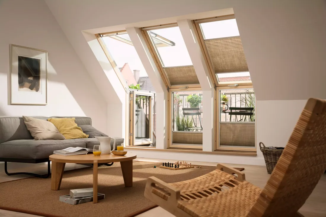 Attic windows with balcony access