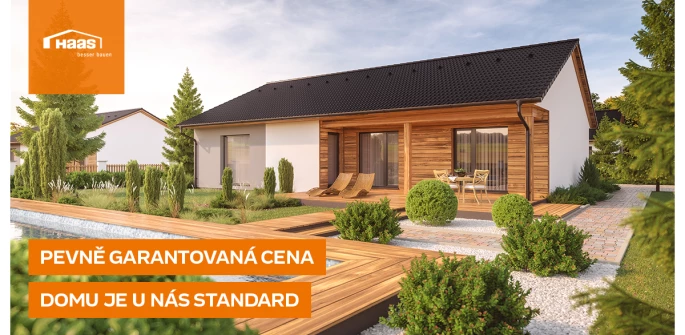 Moderní dřevostavba s terasou a zahradním nábytkem