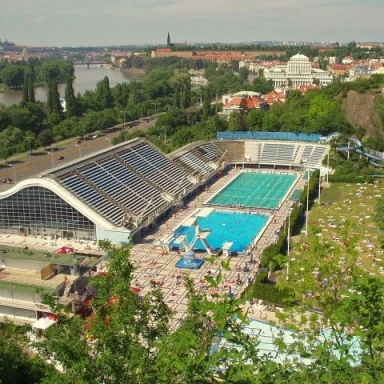 Outdoor swimming pool complex in prague